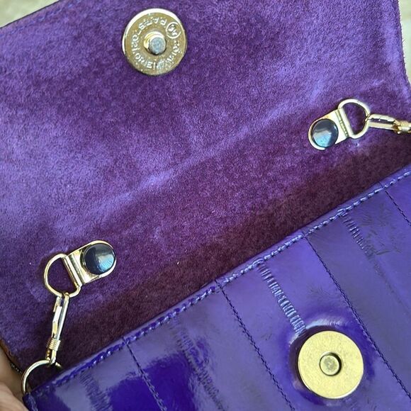 Genuine Eel-skin Mini Shoulder / Clutch Bag with Chain & Leather Strap - Picture 13 of 16